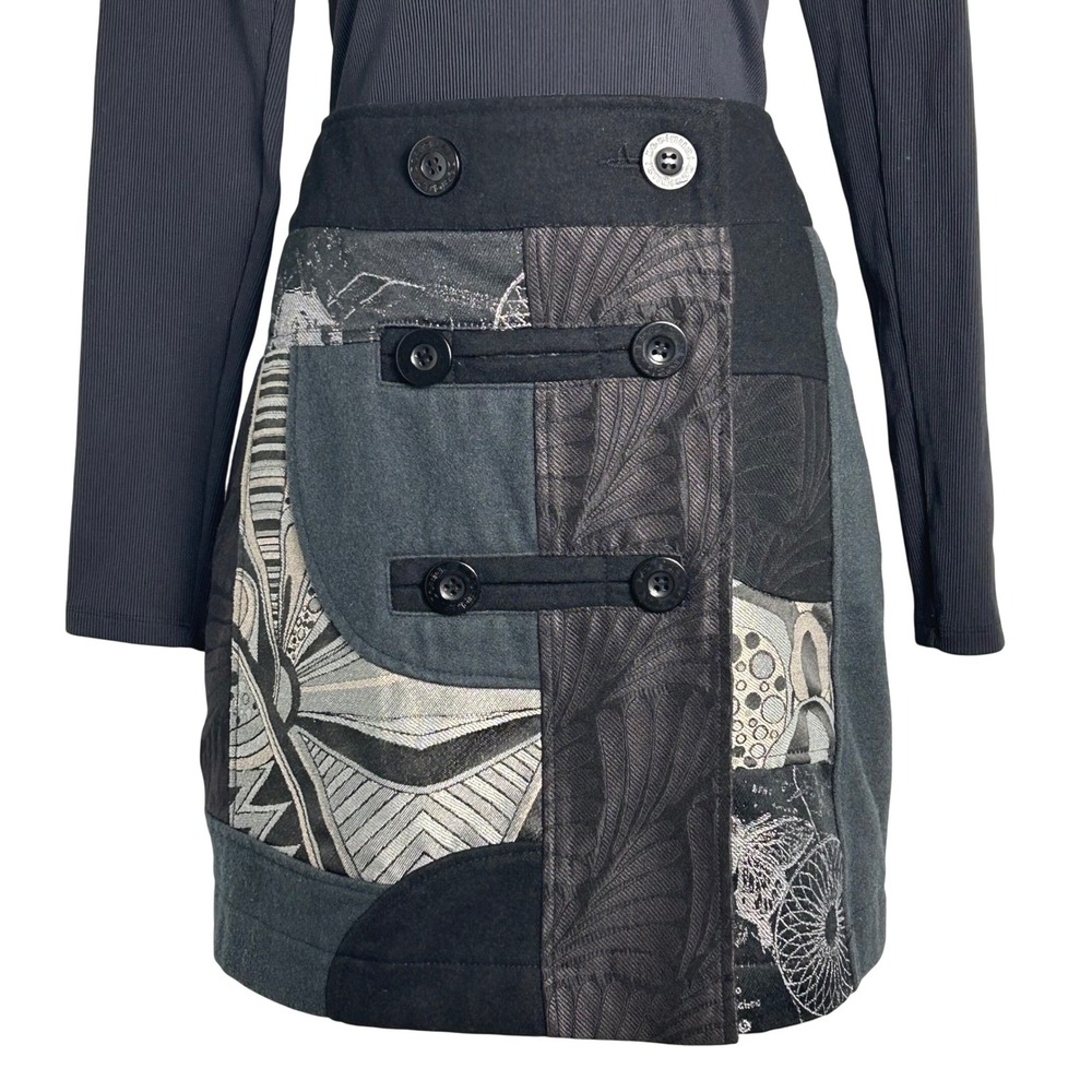 Desigual Patchwork Wool Blend Button Front Mini S… - image 1